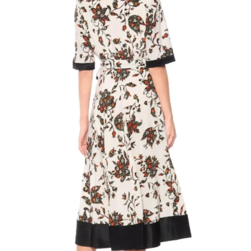 NWOT Tory Burch New Ivory Sacred Floral Silk Printed Wrap Dress XS $798